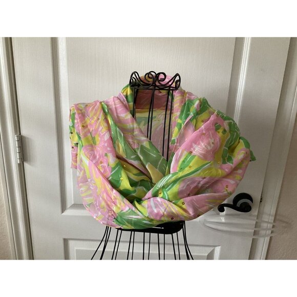 Lilly Pulitzer Scarf Target Fan Dance Wrap Shawl Resort Sequins Flamingo Pink OS - Picture 5 of 8